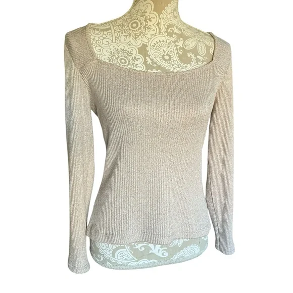 Banana Republic Ribbed Scoop Neck Sweater Size S ~ Beige Soft Knit Long Sleeve - Picture 1 of 7